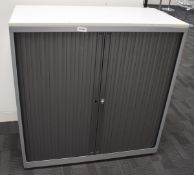 1 x Tambour Sliding Door Office Storage Cabinet with Dark Grey Doors - Dimensions: H105 x W100 x D40