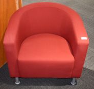 1 x Tub Chair Featuring Burgundy Fabric and Silver Feet