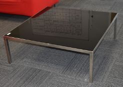 1 x Coffee Table Featuring a Brushed Metal Frame and Stone Insert Top in Black