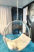 1 x Swinging Clear Acrylic Chair with Hanging Chain and Cushions - Dimensions: H104 x W104 cms