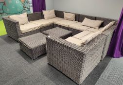 1 x Large U Shaped Rattan Garden / Conservatory Sofa with Two Coffee Tables Dimensions: W330xD260cm