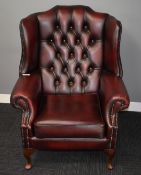 1 x Chesterfield Wingback Armchair Upholstered in Oxblood Red Leather