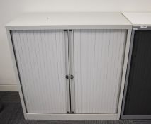 1 x Tambour Sliding Door Office Storage Cabinet with Light Grey Doors - Dimensions: H105 x W100