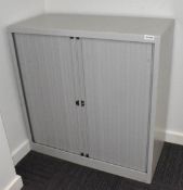 1 x Tambour Sliding Door Office Storage Cabinet with Light Grey Doors - Dimensions: H105 x W100