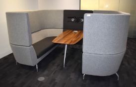 1 x Orangebox CWTCH Four Person High Back Meeting Booth in Grey/Black - Includes a Walnut Table