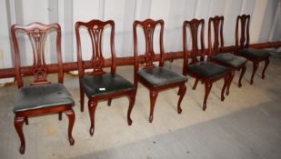 6 x Mahogany Dining Chairs with Green Leather Seats