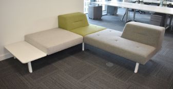 1 x OPHELIS Contemporary Modular Corner Sofa Featuring Green and Light Grey Heavy Duty Fabrics, Side