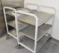 2 x Commercial Kitchen Trolleys with Removable Cooking Trays - Dimensions: H98 x W80 x D50 cms