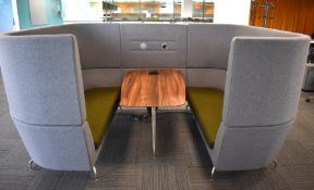 1 x Orangebox CWTCH Four Person High Back Meeting Booth in Grey/Green - Includes a Walnut Table with