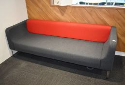 1 x Naughtone Sofa Featuring Dark Grey and Red Fabric with Brushed Steel Supports - Dimensions: W210