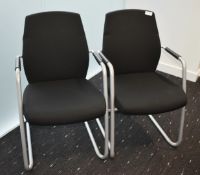 2 x Stackable Cantilever Office Meeting Chairs Featuring Hardwearing Black Fabric, Silver Frames