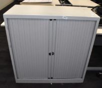 1 x Tambour Sliding Door Office Storage Cabinet with Light Grey Doors - Dimensions: H105 x W100