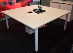 1 x White Boardroom Meeting Table Featuring a Metal Frame and Electron Cable Cubby with Power Socket