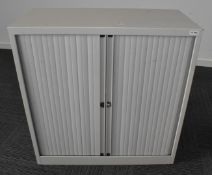 1 x Tambour Sliding Door Office Storage Cabinet with Light Grey Doors - Dimensions: H105 x W100