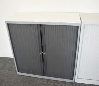 1 x Tambour Sliding Door Office Storage Cabinet with Dark Grey Doors - Dimensions: H105 x W100 x D40