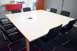 1 x Large Boardroom Meeting Table Featuring a White Finish, Metal Frame, Power Sockets with On/Off