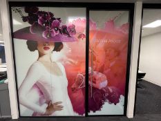 1 x Single Glazed Office Partition Featuring Royal Ascot Window Graphics - Dimensions: H275 x 280 cm