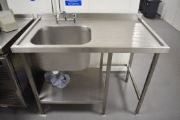 1 x Stainless Steel Wash Unit Including a Large Sink Basin, Mixer Tap and Drainer - Dimensions: H90