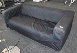 2 x Large Modern Sofas with Removable Black Covers - Sofa Length: 175 cms - Includes 1 x Glass Coffe