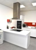 1 x Modern Fitted Kitchen Featuring Solid Wooden Cabinets, Corian Style Worktops, Stainless Steel Si