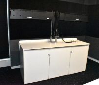 1 x Two Door Office Media Cabinet Manufactured by AV. - Features a Removable Back Panel, Castor Whee