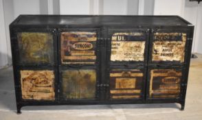 1 x Industrial Vintage Replica Four Door Storage Cabinet Featuring Vintage Door Signage