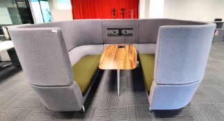 1 x Orangebox CWTCH Four Person High Back Meeting Booth in Grey/Green - Includes a Walnut Table with