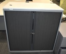 1 x Tambour Sliding Door Office Storage Cabinet with Dark Grey Doors - Dimensions: H105 x W100 x D40