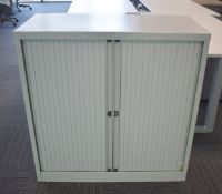 1 x Tambour Sliding Door Office Storage Cabinet with Light Grey Doors - Dimensions: H105 x W100