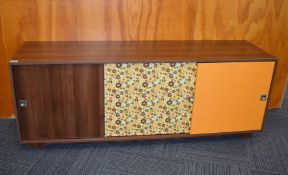 1 x Walnut Sideboard with Coloured Sliding Doors - Dimensions: W190 x H71 x D50 cms