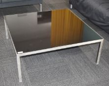 1 x Coffee Table Featuring a Brushed Metal Frame and Stone Insert Top in Black