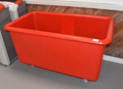 1 x Plastor Red Waste Bin on Castors - Dimensions: H75 x W138 x D76 cms
