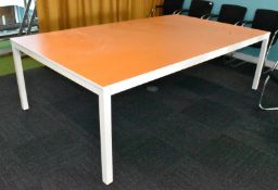 1 x Techo Contemporary Boardroom Meeting Table Finished in Orange with a White Metal Frame