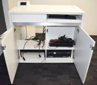 1 x Two Door Office AV Media Cabinet - Manufactured by AV - Features a Pop Up Monitor & AV Equipment