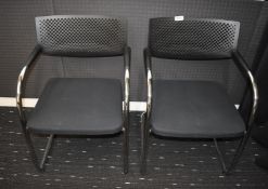 2 x Vitra Visavis Cantilever Office Chairs Featuring Black Cushioned Seats, Perforated Backrests