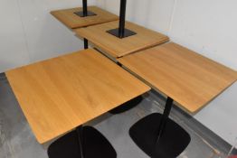 8 x Canteen Dinner Tables Features Square Oak Tops and Black Pedestals - Dimension: H75 x W65 x D65