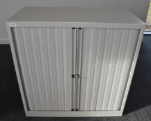 1 x Tambour Sliding Door Office Storage Cabinet with Light Grey Doors - Dimensions: H105 x W100