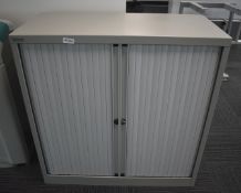 1 x Bisley Tambour Sliding Door Office Storage Cabinet with Light Grey Doors