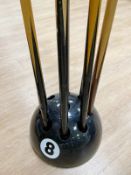 1 x 8 Ball Pool Cue Stand with 9 Assorted Pool Cues