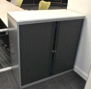 1 x Tambour Sliding Door Office Storage Cabinet with Dark Grey Doors - Dimensions: H105 x W100 x D40