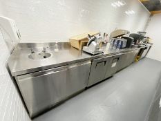 1 x Large 23ft Stainless Work Counter Featuring Undercounter Storage Cabints and Wash Basin with Mix