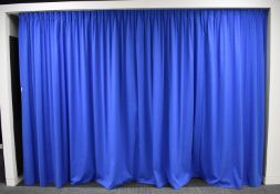 3 x Blue Fabric Curtains - Size: H240 x W300 cms