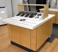 1 x Canteen Buffet Cutlery Counter Featuring Cutlery Trays, Stainless Steel Cabinets, Wooden Doors