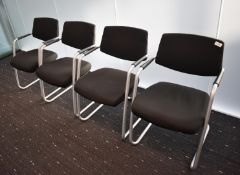 4 x Stackable Cantilever Office Meeting Chairs Featuring Hardwearing Black Fabric, Silver Frames