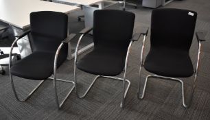 3 x Orangebox GO-CA Stackable Cantilever Office Meeting Chairs Featuring Hardwearing Black Fabric
