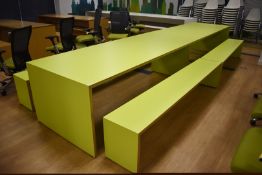 1 x Contemporary Green Banqueting Table with Four Seating Benches
