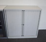 1 x Tambour Sliding Door Office Storage Cabinet with Light Grey Doors - Dimensions: H105 x W100