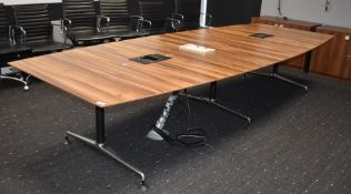 1 x Walnut Executives Boardroom Table Featuring Cantilever Legs and Power Sockets
