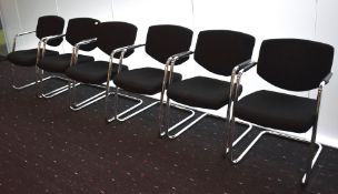 4 x Orangebox GO-CA Stackable Cantilever Office Meeting Chairs Featuring Hardwearing Black Fabric
