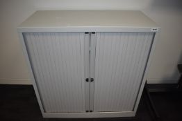 1 x Tambour Sliding Door Office Storage Cabinet with Light Grey Doors - Dimensions: H105 x W100 x D4